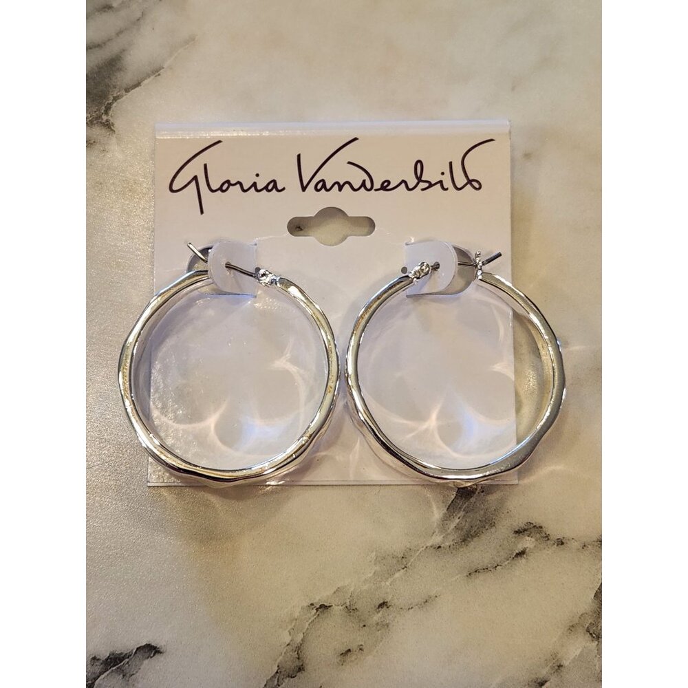 Gloria Vanderbilt Silver-Tone Hammered Hoop Earrings